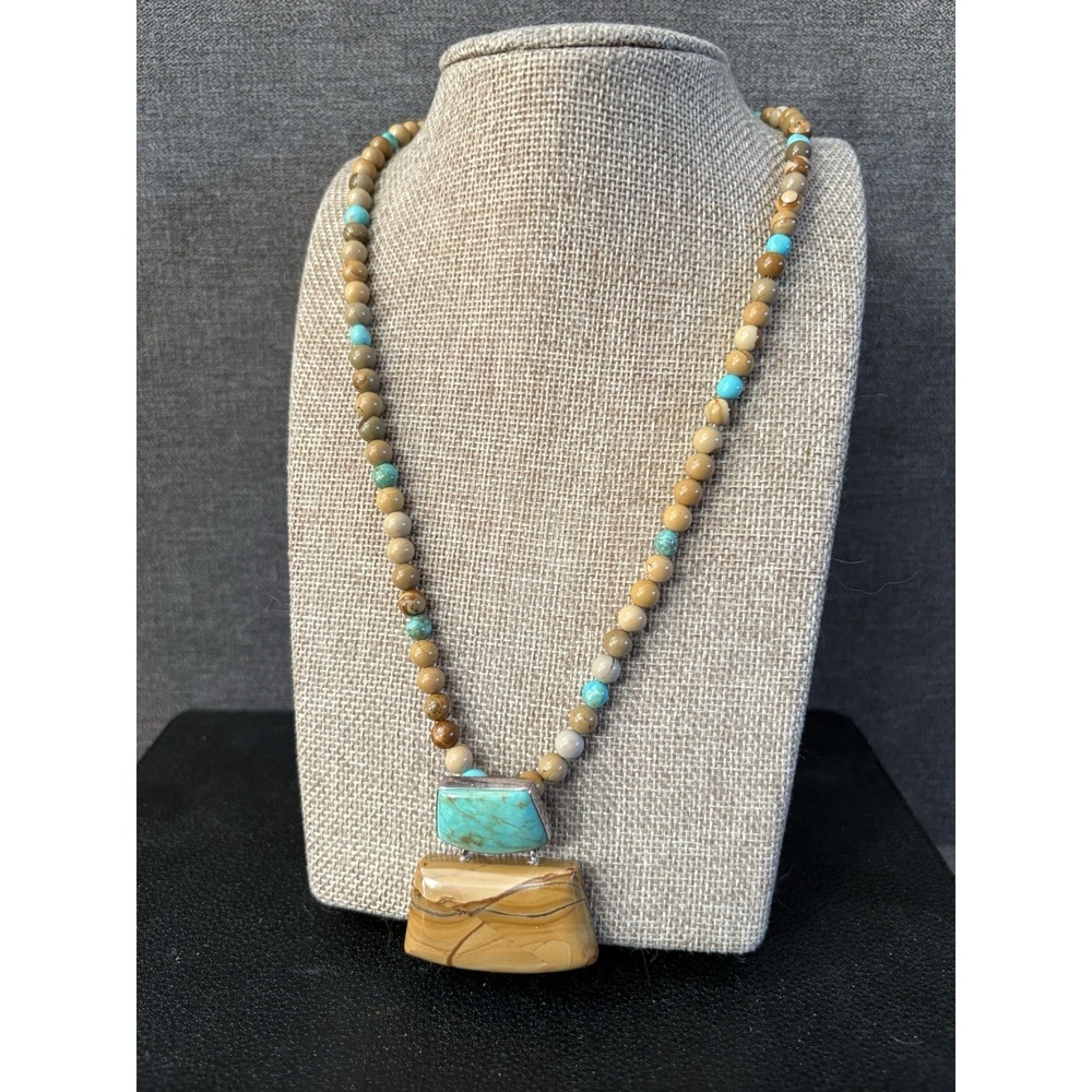Southwestern Turquoise Jasper Necklace‎ Sterling Silver Mount Turquoise Pendant